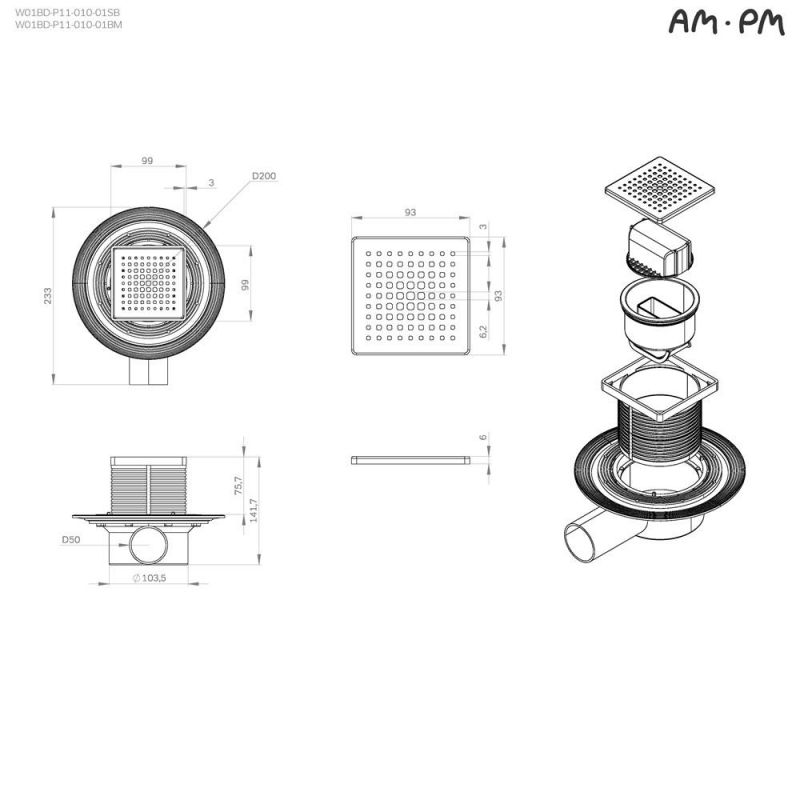 Душевой трап AM.PM MasterFlow W01BD-P11-010-01BM черный