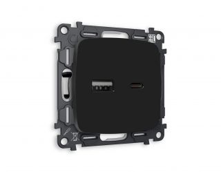 Комплект механизма розетки Ambrella Volt OMEGA Черный матовый 2USB A+C 20W (быстрая зарядка) (OP8110, VM177) MO811010