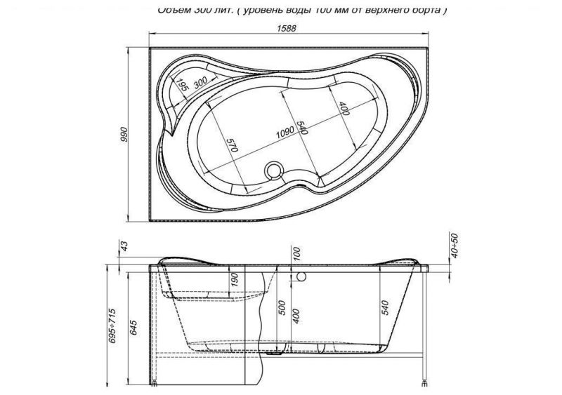 Акриловая ванна Aquanet Capri 00203911 160x100 L