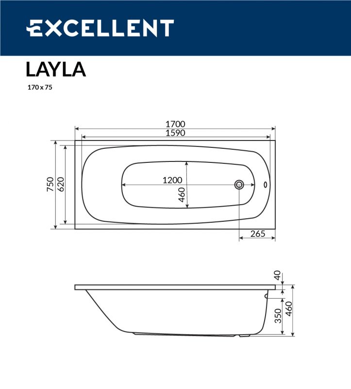 Акриловая ванна Excellent Layla WAEX.LAY17WH 170x75