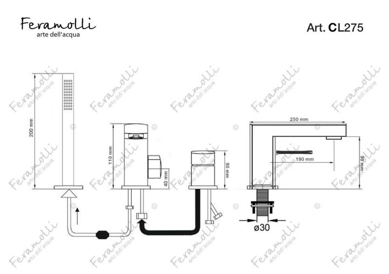 Смеситель на борт ванны Feramolli Cubo CL275, хром