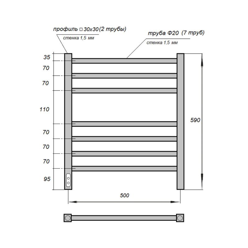 Полотенцесушитель электрический Point Веста PN70756BR бронза 500х600 фото 2