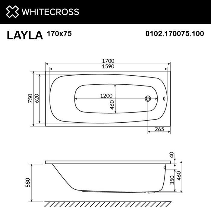 Акриловая ванна  WHITECROSS 0102.170075.100 Layla 170x75