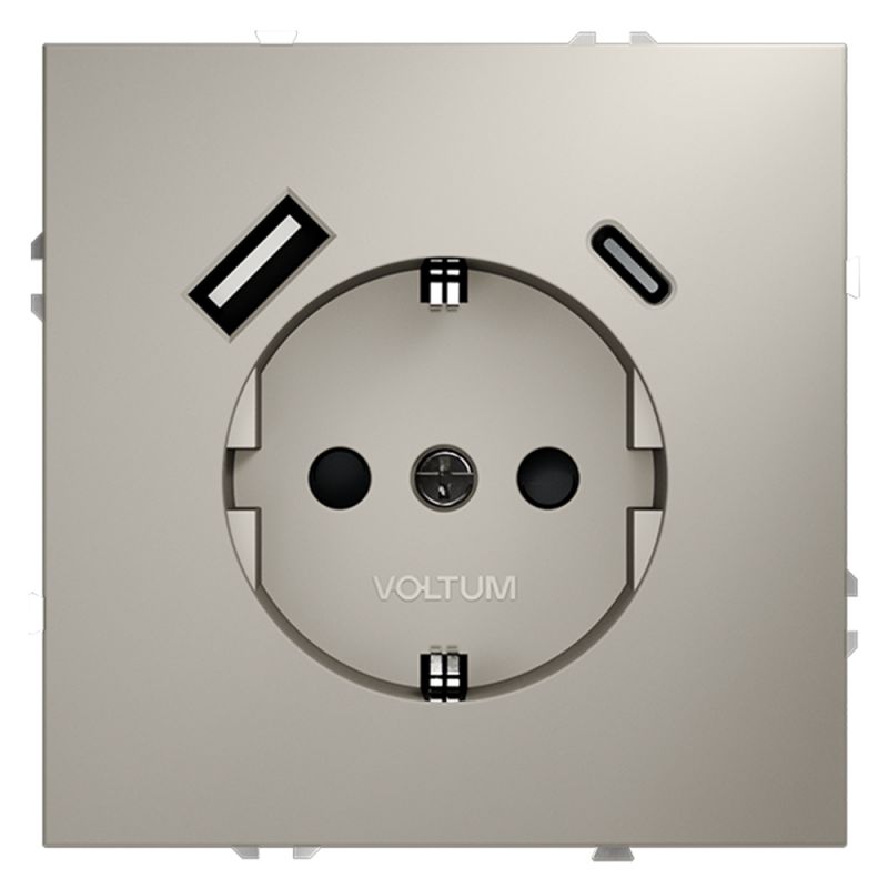 Розетка встраиваемая VOLTUM S70 с заземлением и защитными шторками, 16А, с USB, A+С, (кашемир) VLS040503 фото 1