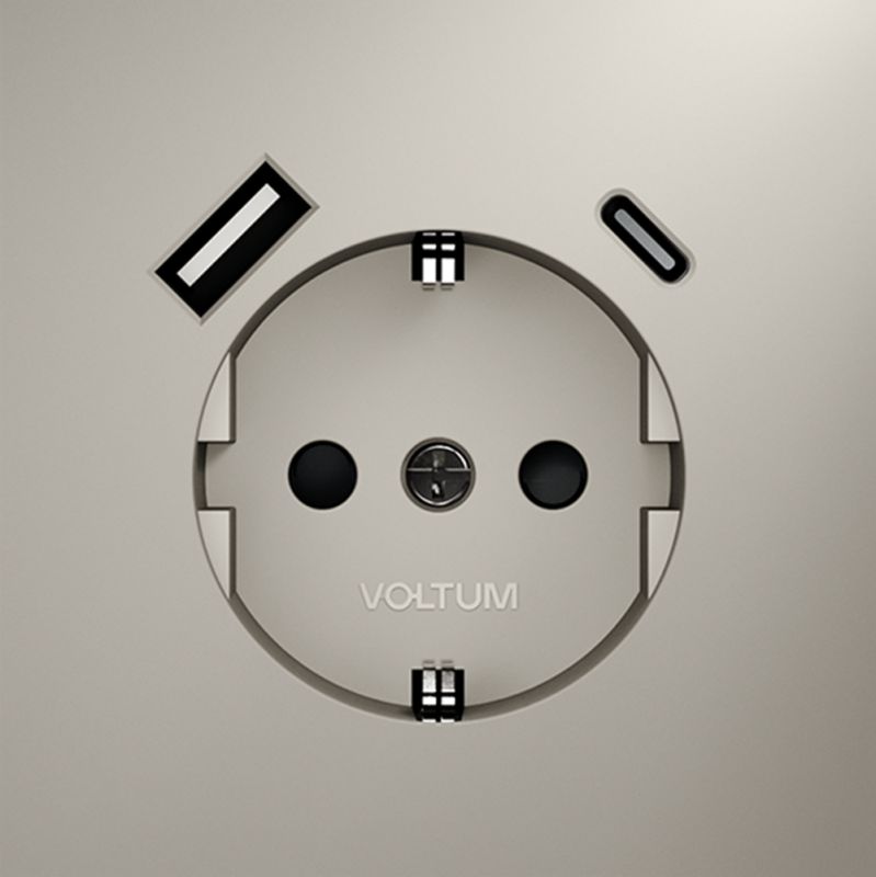 Розетка встраиваемая VOLTUM S70 с заземлением и защитными шторками, 16А, с USB, A+С, (кашемир) VLS040503 фото 2