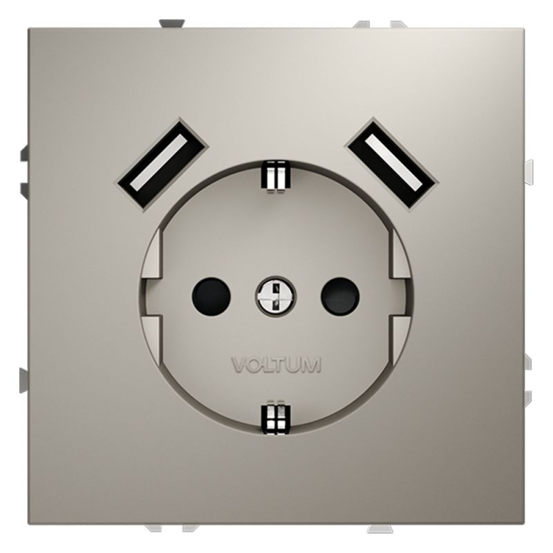 Розетка встраиваемая VOLTUM S70 с заземлением и защитными шторками, 16А, с USB, A+A, (кашемир) VLS040403 фото 1