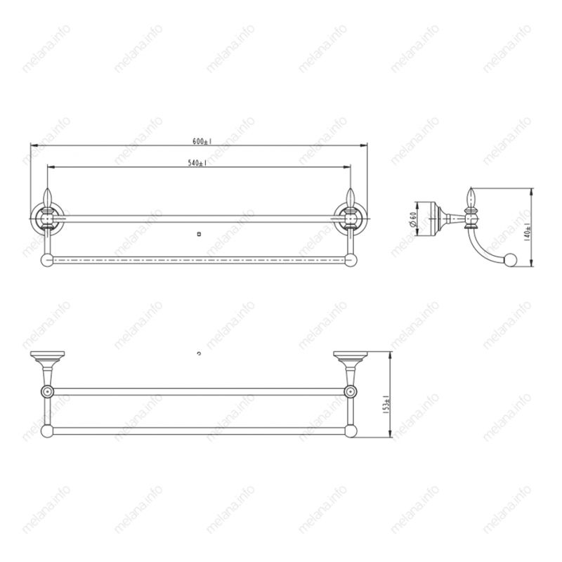Двойная штанга для полотенец Melana 820002 золото фото 2