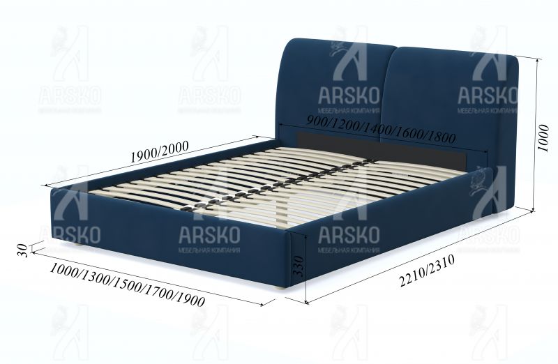 Кровать Бекка 140x200 синий велюр  BD-2159879