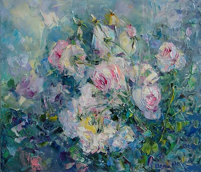 Картина "Веточка белой розы" Елена Острая