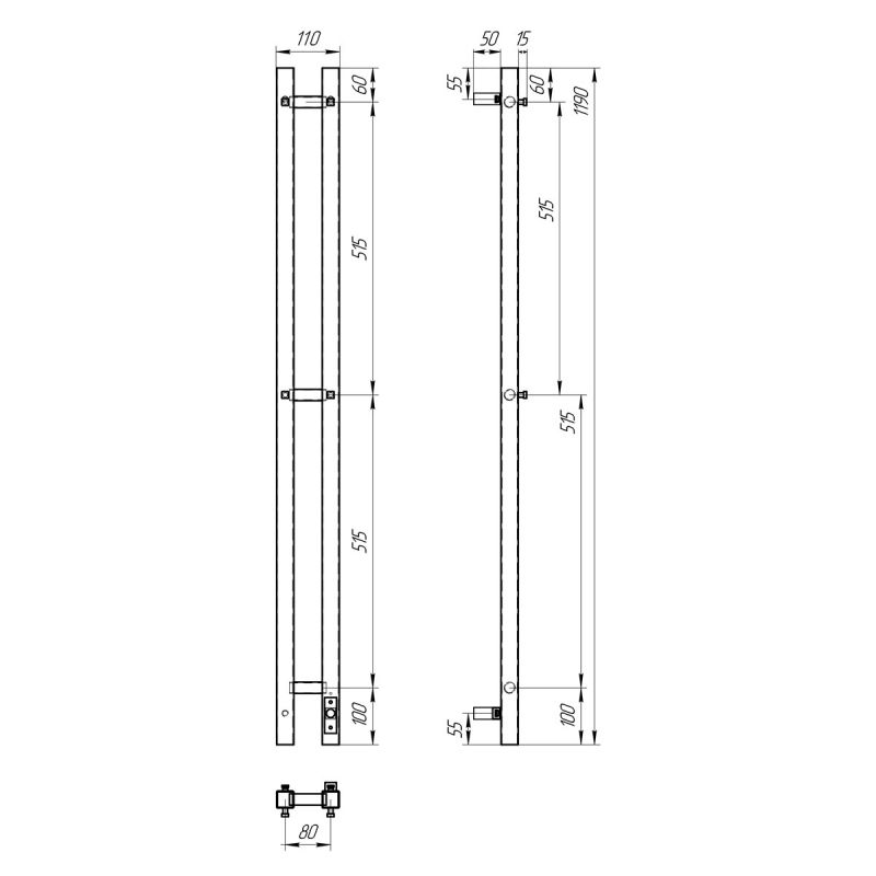 Полотенцесушитель электрический Point Гермес PN13812W П3 80x1200, диммер справа, белый