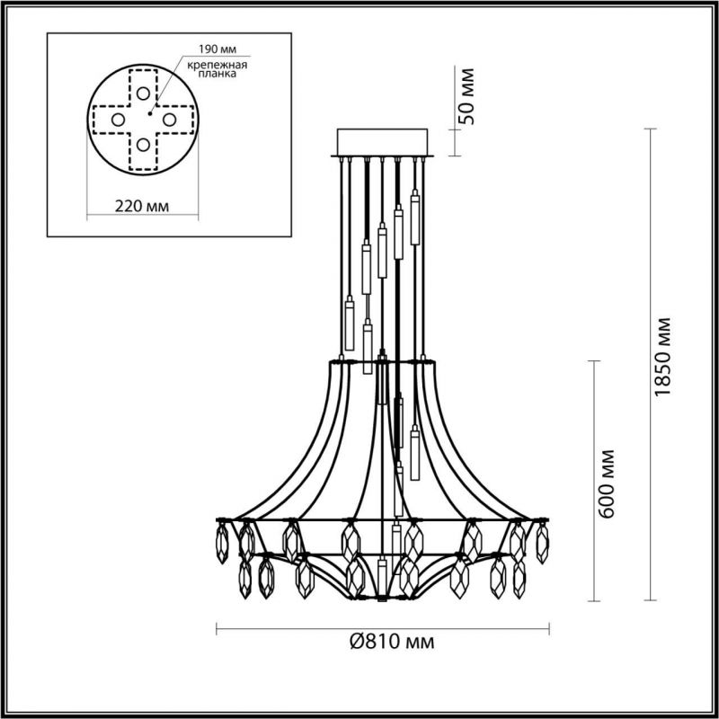 Люстра Odeon Light FLAMENCO IP20 LED 51W 4000K золото/металл/хрусталь 7000/51L