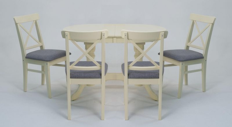 Обеденная группа стол Бизе со стульями Ингольф,слоновая кость, рогожка серый F212020S00X4R101753S01