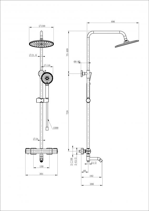 Душевая стойка с термостатом WONZON & WOGHAND WW-B3051-A1-CR Хром фото 2