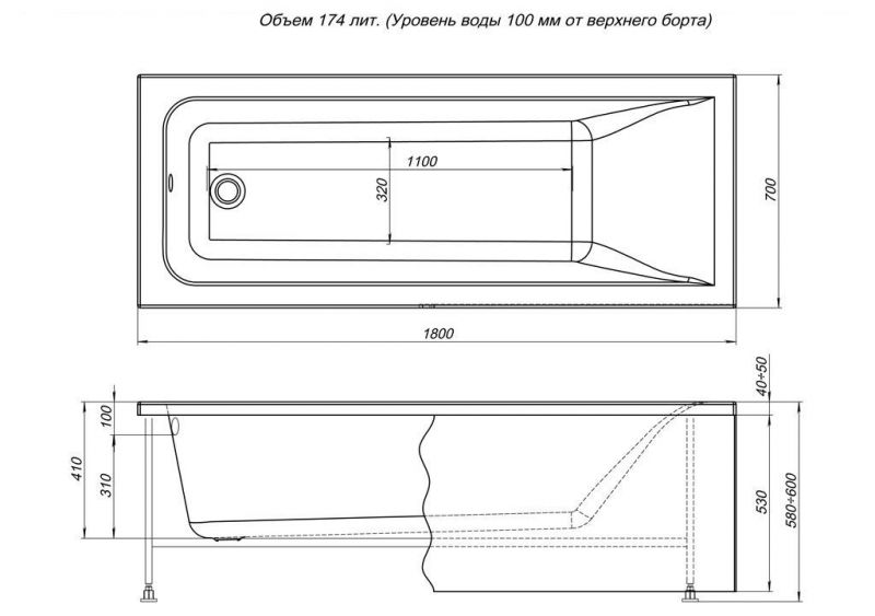 Акриловая ванна Aquanet Bright 00216304 180x70