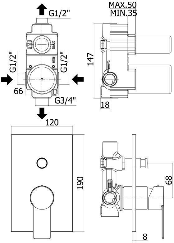 Смеситель для душа Paffoni Tango 00227496 с внутренней частью