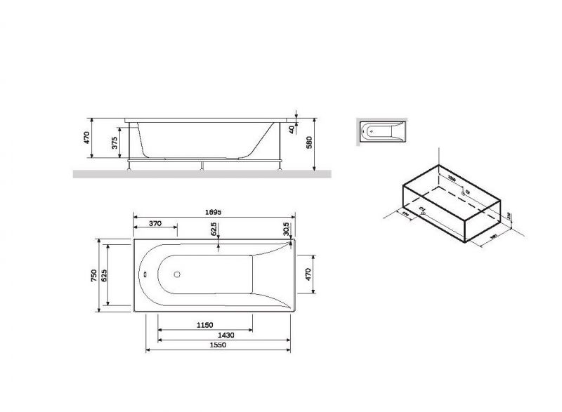 Каркас для ванны AM.PM Spirit W72A-170-075W-R2