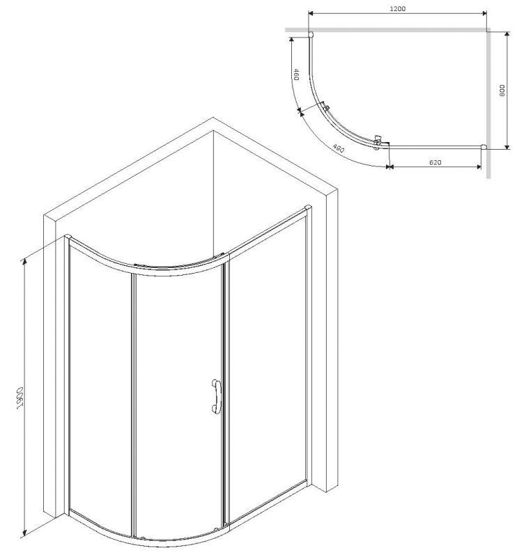 Душевой уголок AM.PM Like W83G-302U120CT64 120х80 см