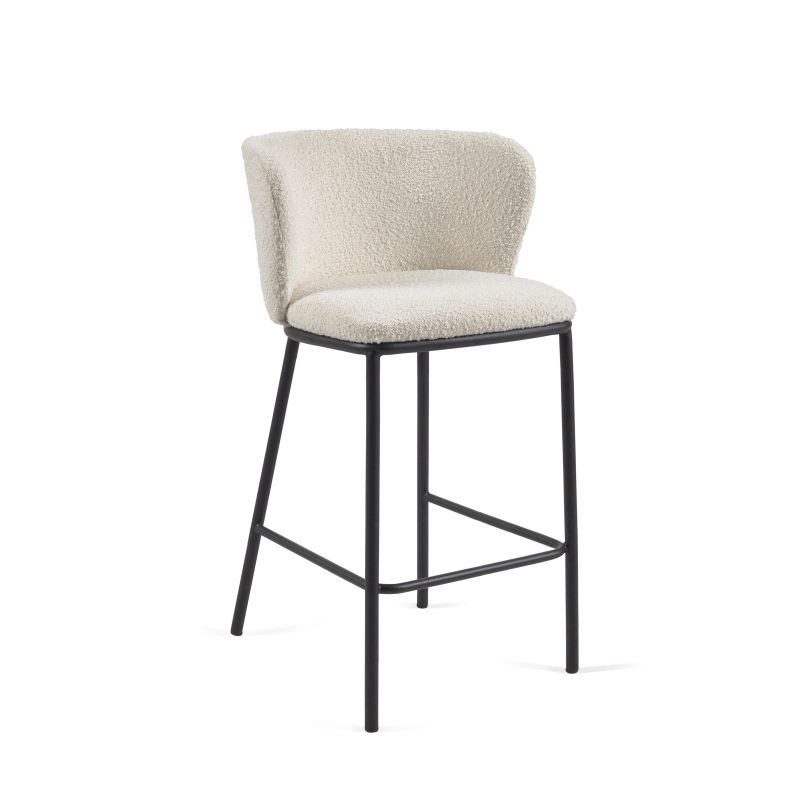 Полубарный стул Ciselia из белой ткани букле и черного металла 65 см La Forma (ex Julia Grup) BD-2607552
