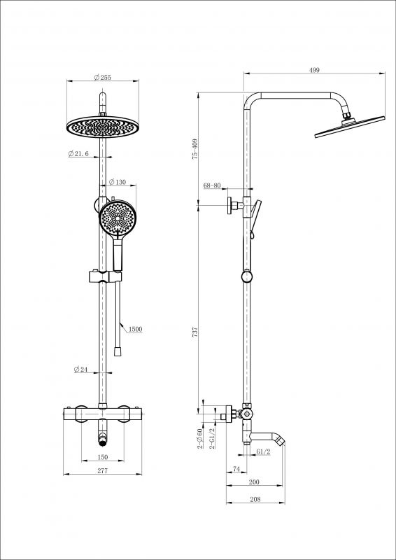 Душевая стойка с термостатом WONZON & WOGHAND WW-B3065-T1-CR Хром фото 2