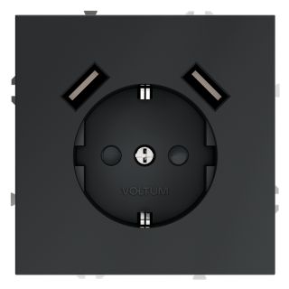 Розетка встраиваемая VOLTUM S70 с заземлением и защитными шторками, 16А, с USB, A+A, (графит) VLS040407