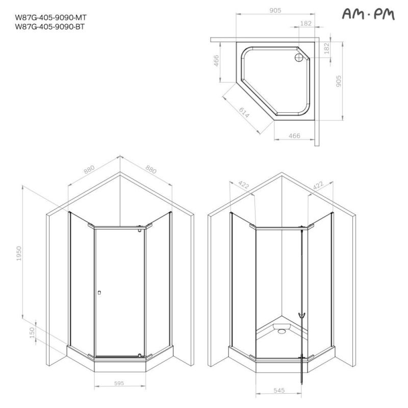 Душевой уголок AMPM Sunny W87G-405-9090-BT 90х90 см, профиль черный матовый, стекло прозрачное фото 9