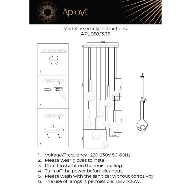 Люстра подвесная Aployt Wisia LED 3000К(теплый) 36W APL.058.13.36 фото 4