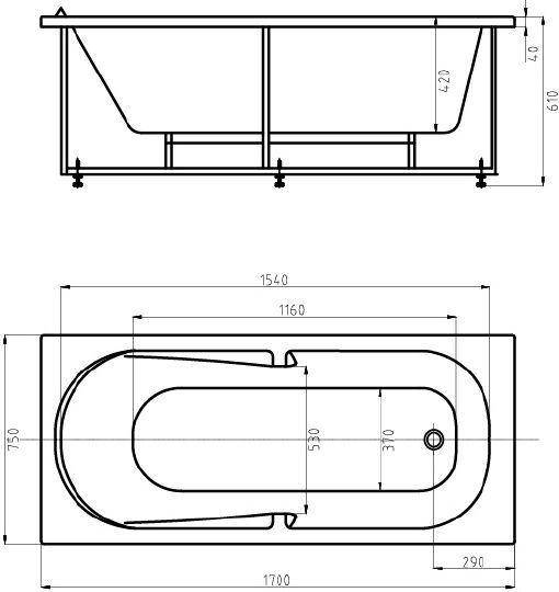 Акриловая ванна Aquatek Лея LEY170-0000057 170x75 R