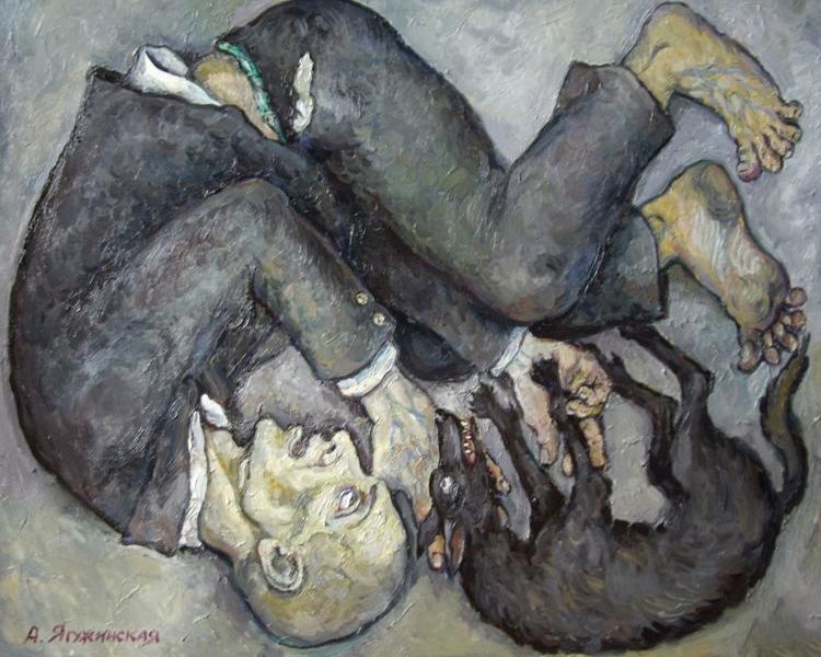 Картина "Мёртвый человек с трупом собаки" Ягужинская Анна