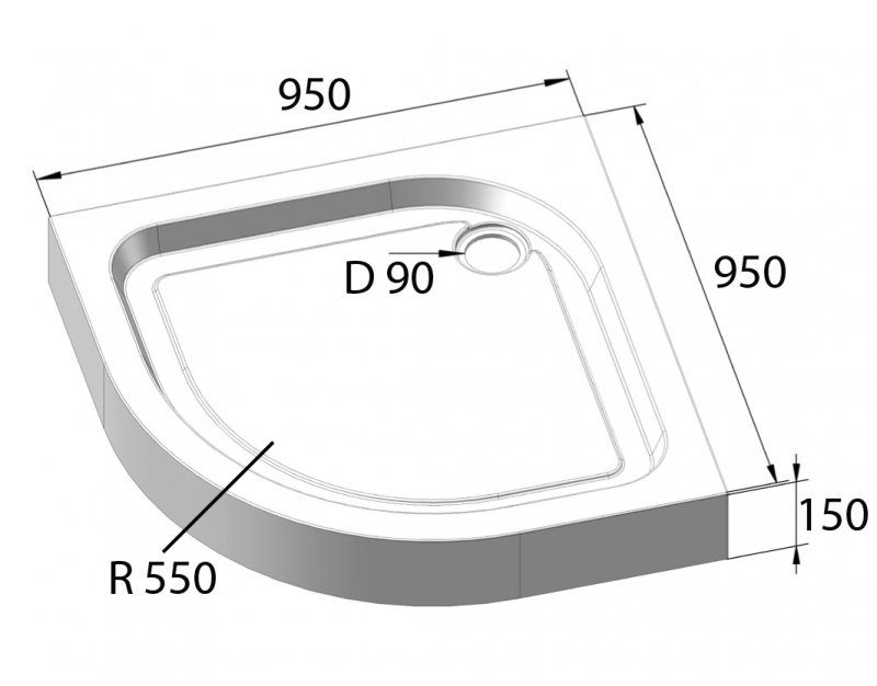 Поддон акриловый BelBagno TRAY-BB-R-90-550-15-W