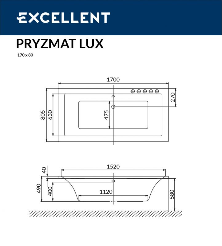 Акриловая ванна Excellent Pryzmat WAEX.PRL17WH 170x80