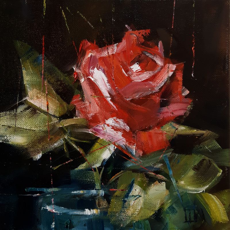 Картина "Натюрморт с красной розой" Фёдор Лодкин