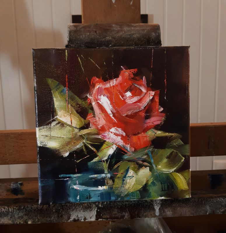 Картина "Натюрморт с красной розой" Фёдор Лодкин