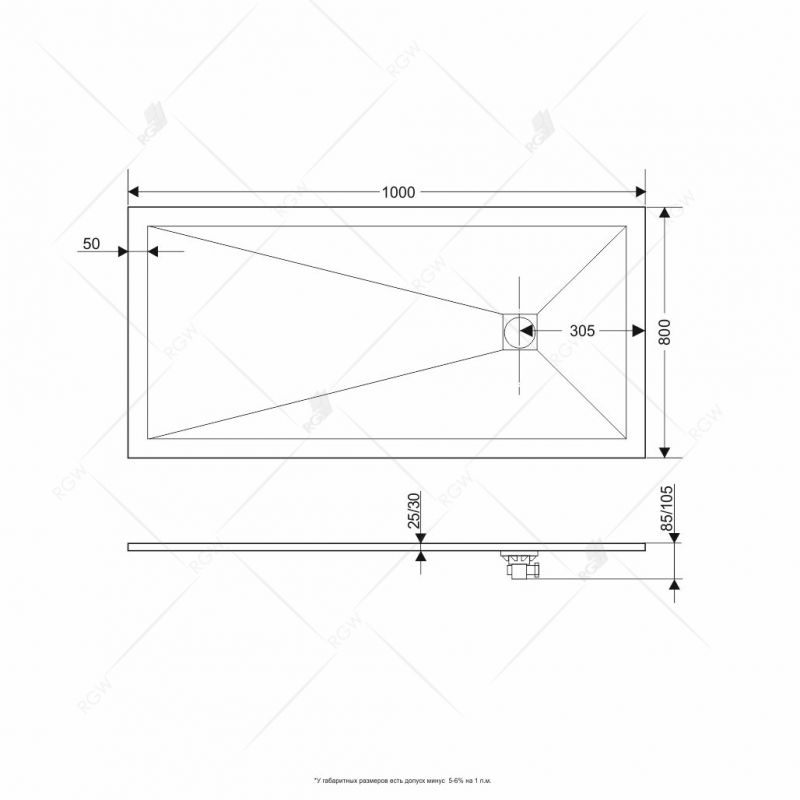 Душевой поддон прямоугольный RGW Stone Tray ST-Tr Терракот (800x1000)