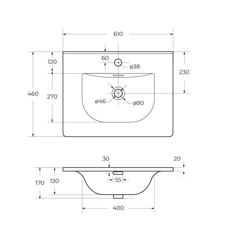 Раковина мебельная BelBagno BB-8099-60, 61 см