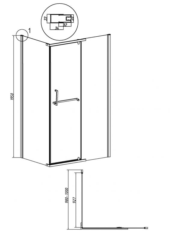 Душевая перегородка Grossman Pragma 200.K33.03.100.21.00, 100х195 см, профиль черный матовый, стекло прозрачное фото 3