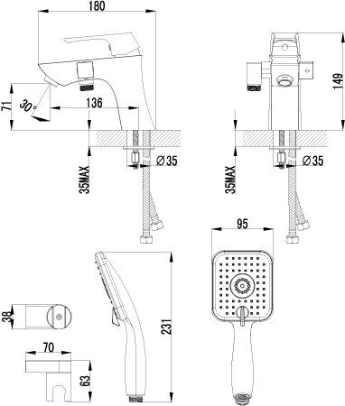 Смеситель для ванны Lemark Unit LM4515C