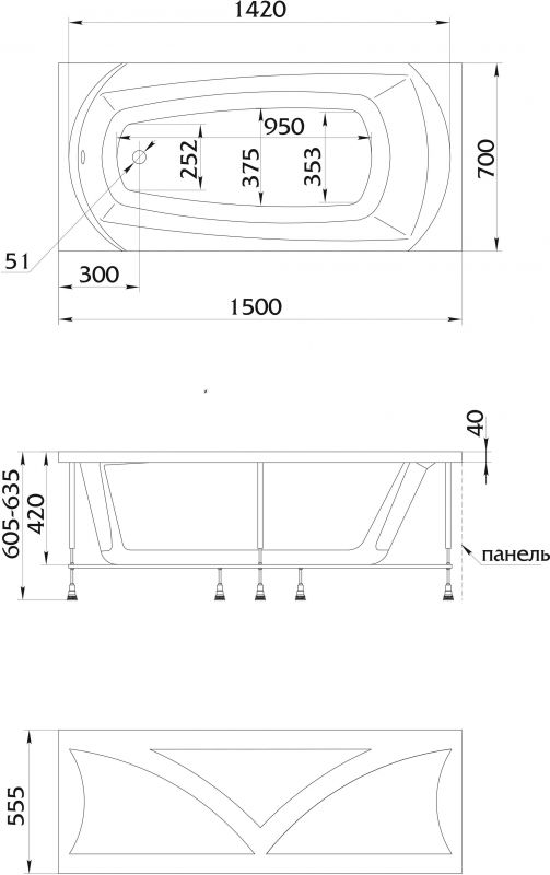 Акриловая ванна 1Marka Elegance 01эл1570 150x70 фото 3