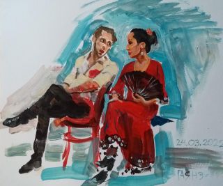 Картина "Кабальеро и сеньорита, разговор" Гаянэ Добровольская
