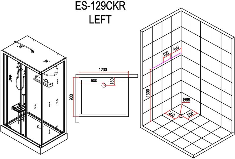 Душевая кабина Esbano ESKB129CKR 90x120