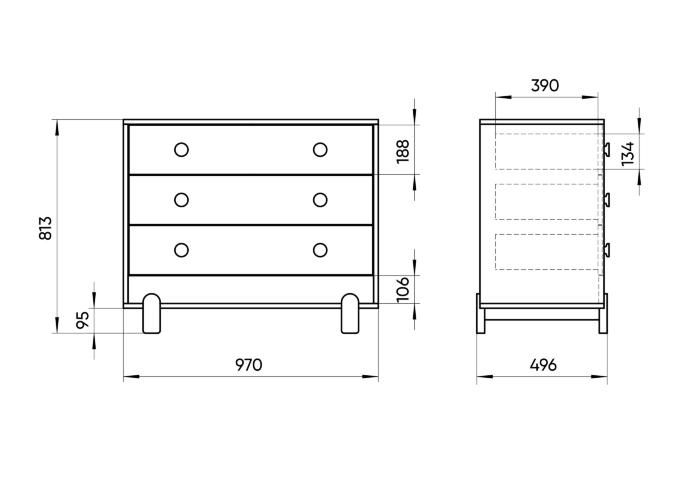 Комод Ellipsefurniture Ice-cream 3 ящика (розовый) IC010103010101