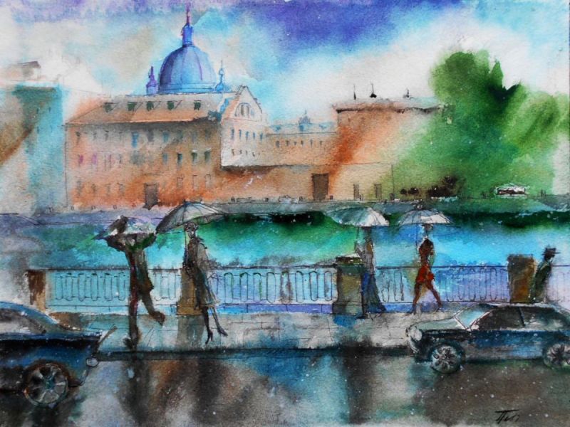 Картина "Дождь на Фонтанке" Питаев Валерий