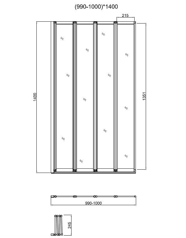 Душевое ограждение на ванну VSB-31100CL 100 см.