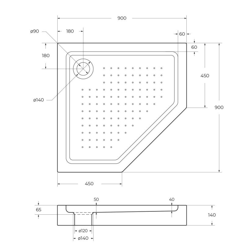 Душевой поддон BelBagno TRAY-BB-P-90-15-W, 90х90 см