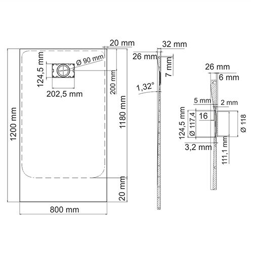 Душевой поддон WasserKRAFT Main 41T06 120x80 см