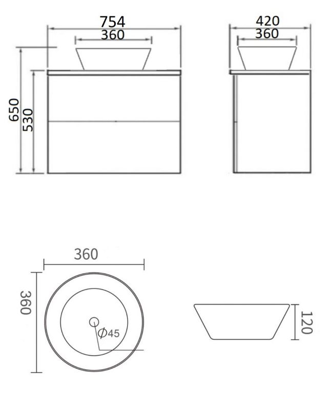 Тумба с раковиной Orange Otto Ot-75TuWOOD+B08-360W 65х76 см