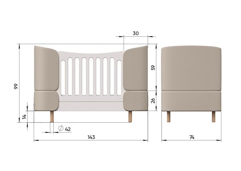 Кроватка-трансформер Ellipsefurniture KIDI Soft (бежевый, экокожа) KD010201050101 фото 10