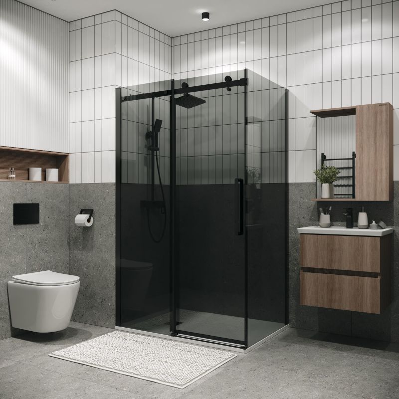 Душевой уголок Grossman Classic 120.K33.04.1480.21.10, 140х80 см, профиль черный матовый, стекло тонированное фото 6