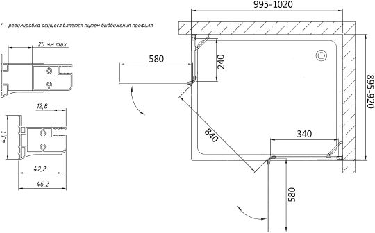 Душевой уголок Vegas Glass AFA-F 100х90 08 01 R