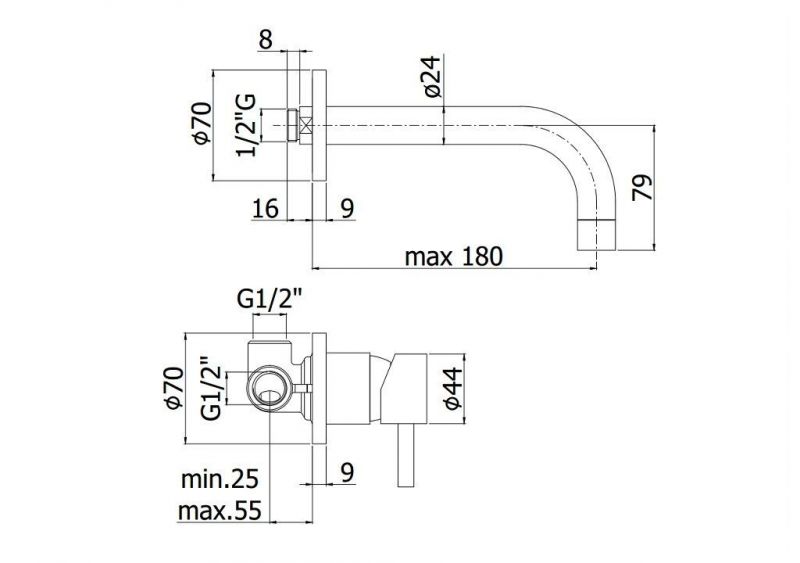 Смеситель для раковины Paffoni Stick SK006CR70 с внутренней частью