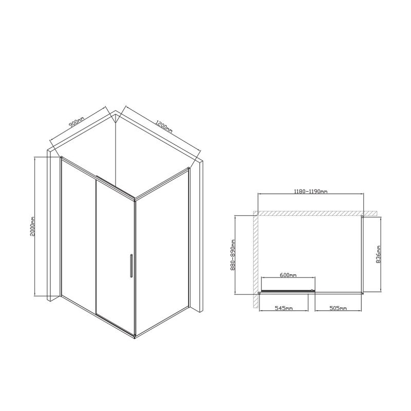 Душевой уголок Vincea Slim-U VSR-2SU9012CL, 120х90 см.